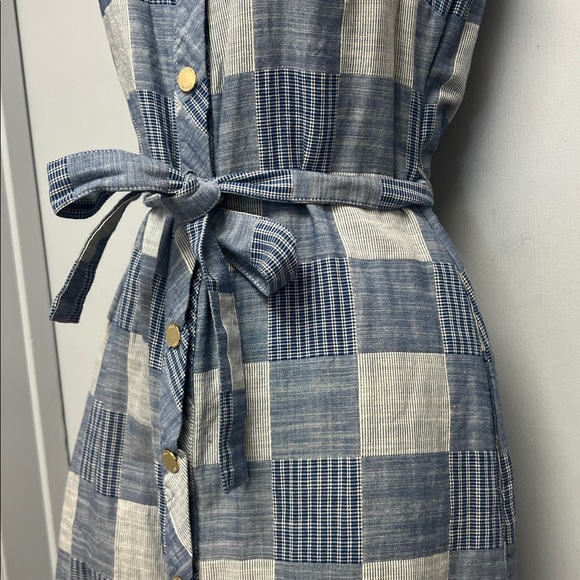 Tommy Hilfiger Sleeveless Shirt Dress Blue Patchwork Plaid Tie Waist Size 2 - Picture 3 of 11